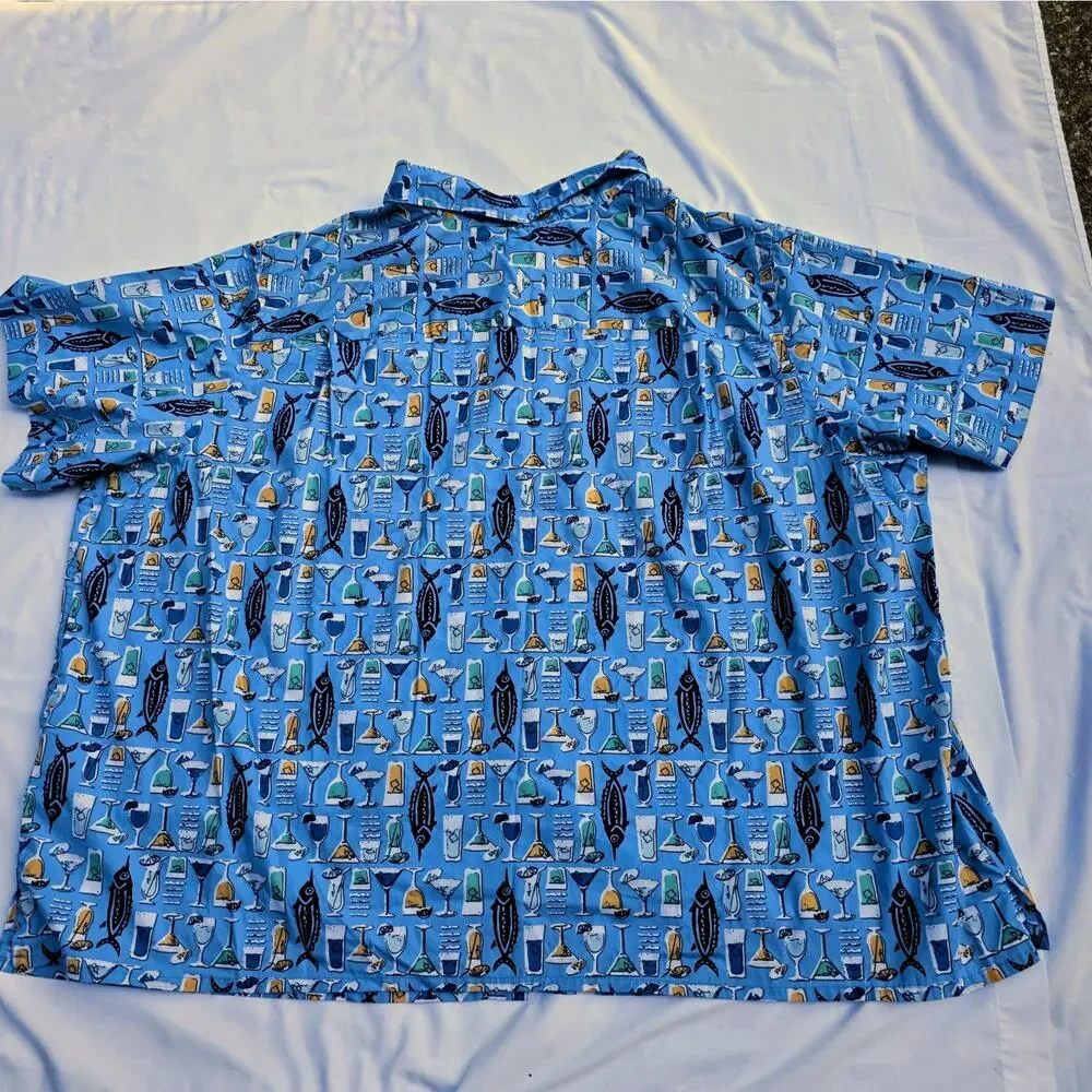 KingSize The No-Tuck Casual Short Sleeve Shirt 7X Big Fun Fish & Drinks
